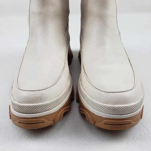 Sorel Brex Chelsea Ankle Boot Women 8.5 White Leather Waterproof Chunky Lug Sole - Picture 7 of 15